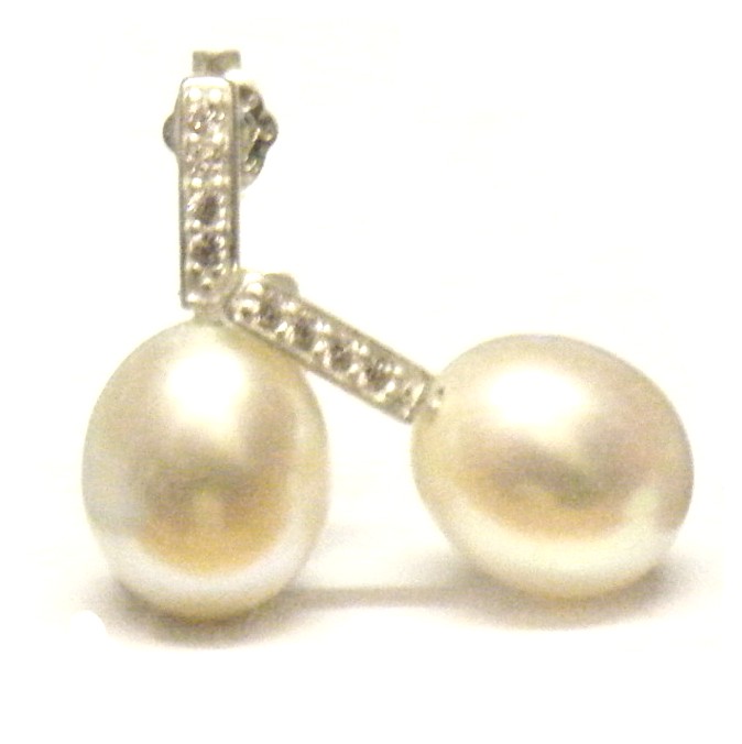 White AAA 10mm Drop Pearls with CZs